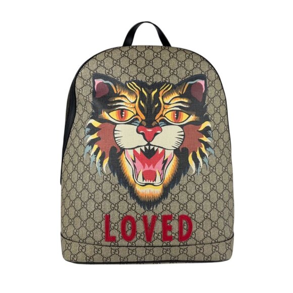 GUCCI GG Supreme Angry Cat LOVED Backpack Brown/Multicolor PVC - Picture 1 of 14